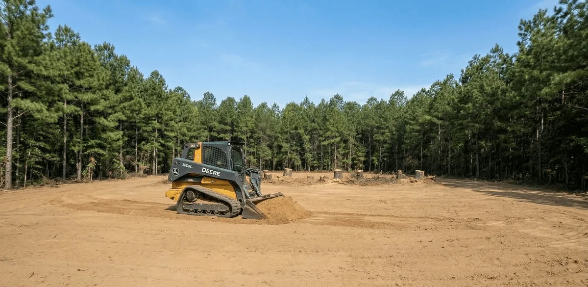 Site preparation grading work on a cleared lot in Baldwin County Georgia